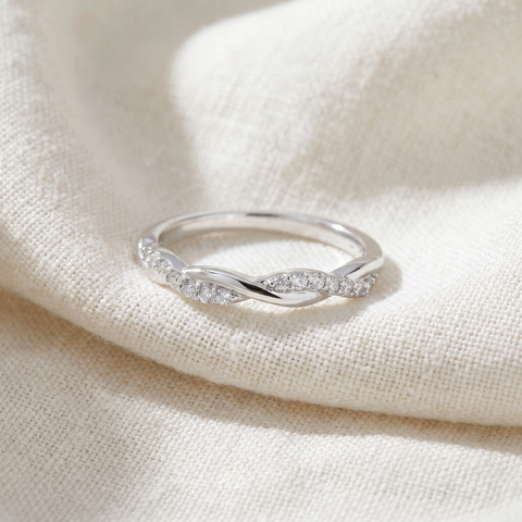 1/5Ct Diamond Infinity Wedding Ring Womens 14k White Gold Interwoven Stack Band