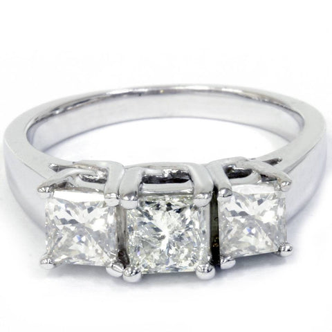 F/VS 1 1/2ct 3-Stone Princess Cut Diamond Engagement Ring White Gold Lab Grown