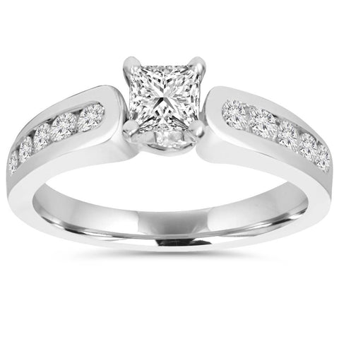 F/VS 1 ct Princess Cut Diamond Womens Engagement Ring 14K White Gold Lab Grown