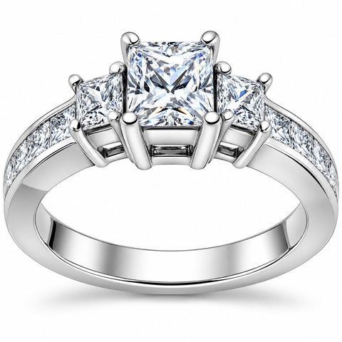 Princess Cut Diamond Engagement Ring 3-Stone 1 1/2ct 14k White Gold