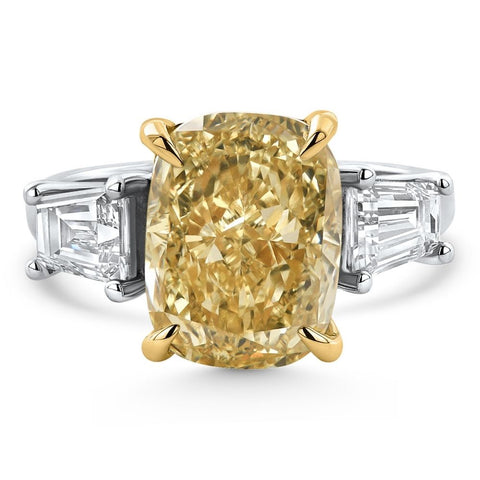 Certified Platinum & Gold Intense Yellow 5.50Ct Cushion Diamond Engagement Ring