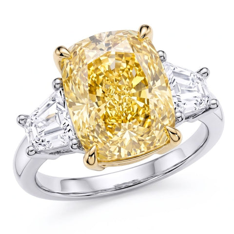 Certified Platinum & Gold Intense Yellow 5.50Ct Cushion Diamond Engagement Ring