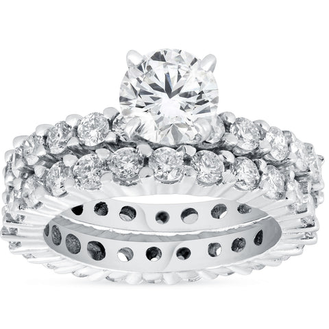 4 Ct Diamond Eternity 1ct Center Engagement Wedding Ring Set White Gold
