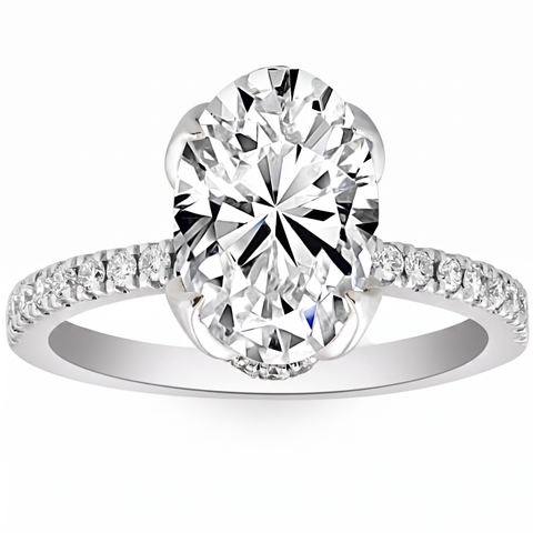 Certified VS 3 1/2Ct Oval Diamond Mia Engagement Ring Gold Lab Grown Hidden Halo