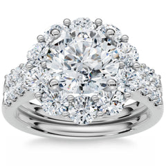 Certified 3ct Halo Diamond Engagement & Wedding Ring Set 14k Gold Lab Grown