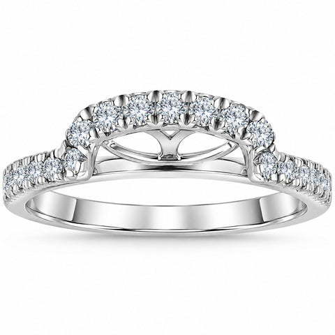 1/2 Ct Diamond Curved Notch Wedding Ring Matching Engagement Band 14k White Gold