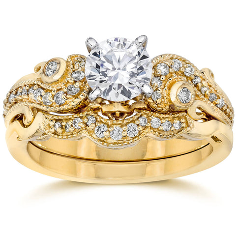 3/4 ct   Diamond Engagement Wedding Ring Matching Band Set 14K Yellow Gold