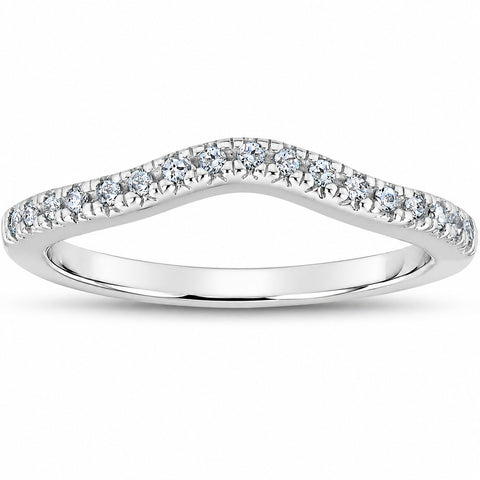 1/8 ct Curved Diamond Contour Wedding Engagement Notched Ring 14K White Gold