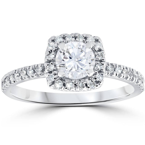 1/2 cttw Diamond Cushion Halo Solitaire Round Cut Engagement Ring 10K White Gold