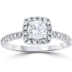 1/2 cttw Diamond Cushion Halo Solitaire Round Cut Engagement Ring 10K White Gold