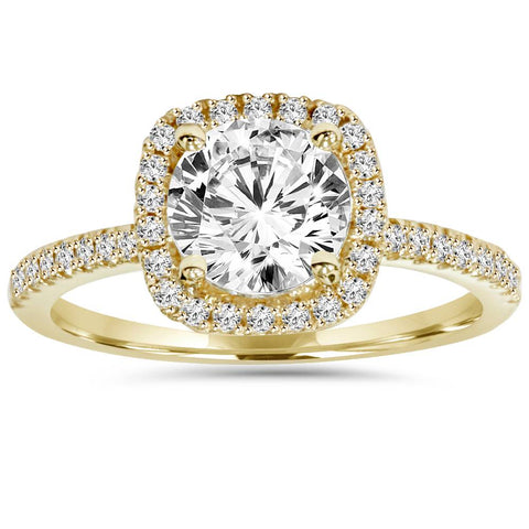G/SI1 2.60ct Cushion Halo Diamond Engagement Ring 14k Yellow Gold Lab Grown