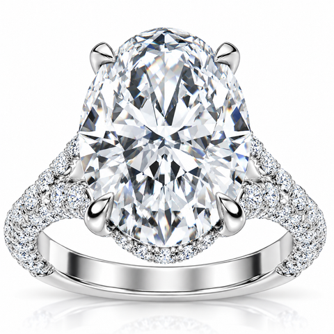 Certified 6.10Ct Oval Diamond Hidden Halo Engagement Ring White Gold Lab Grown