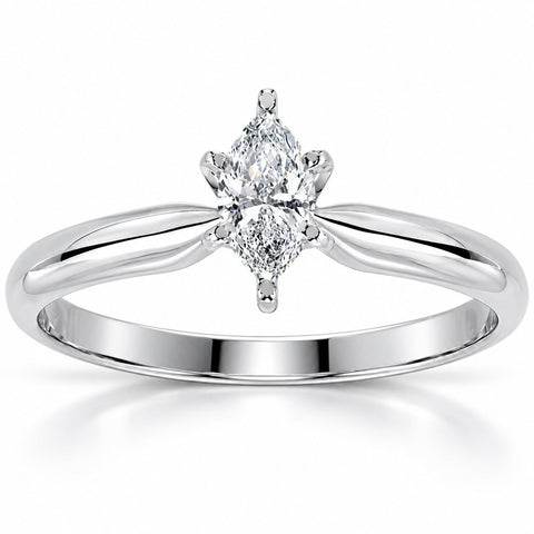 1/4ct Solitaire Marquise Diamond Engagement Ring 14K White Gold