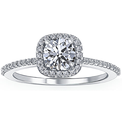 G/VS 1 Ct Diamond Cushion Halo Engagement Ring Lab Grown 14k White Gold