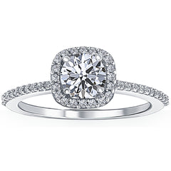 G/VS 1 Ct Diamond Cushion Halo Engagement Ring Lab Grown 14k White Gold
