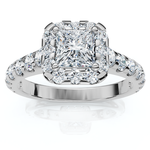 Princess Cut Diamond Engagement Ring 1.10Ct Halo Band 14k White Gold