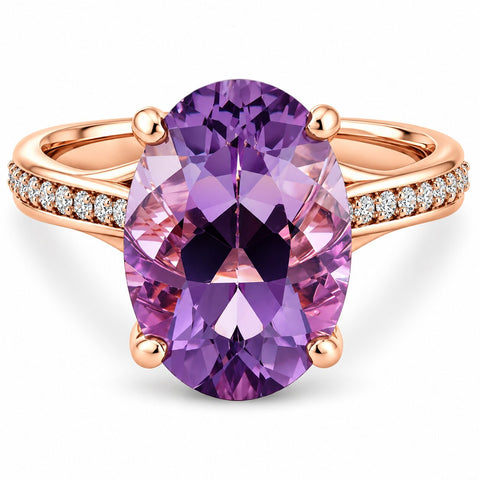 4 1/5Ct TW Amethyst & Diamond Ring in White, Yellow, or Rose Gold