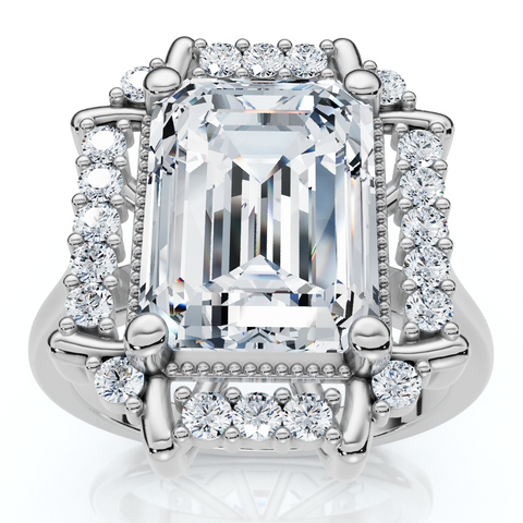 VS 4.25CT Emerald Moissanite & Diamond Engagement Ring in White Yellow Rose Gold