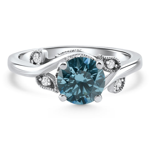 1.67Ct Blue Diamond Mary Ring Vine Engagement Ring 14k White Gold Lab Grown