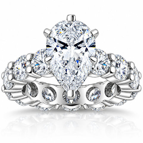 Certified 8Ct TW Pear Diamond Eternity Engagement Ring in 14k Gold Lab Grown