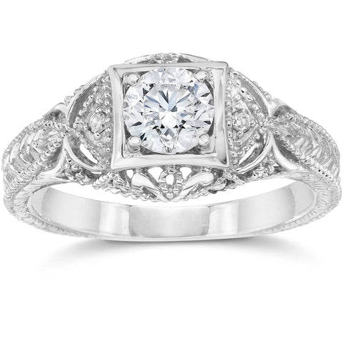 Emery 5/8Ct   Diamond Antique Engagement 14K White Gold
