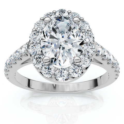 F/VS Platinum 1 1/2 Ct Oval Diamond Halo Engagement Ring Lab Grown