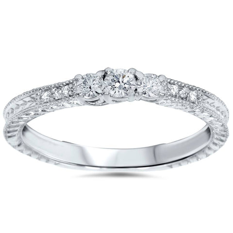 1/4ct Vintage Three Stone Round Diamond Engagement Ring 14K White Gold