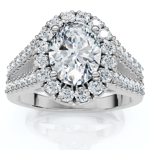 1 1/2Ct Oval (1ct Center) Diamond Halo Engagement Ring Lab Grown 14k White Gold