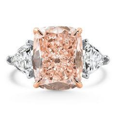 Certified 11.50Ct Cushion Pink Diamond & Trillion 3Stone Ring 14k Gold Lab Grown