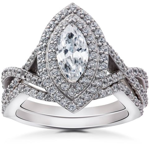 VS 2 3/8ct Marquise Diamond Engagement Wedding Ring Set White Gold Lab Grown
