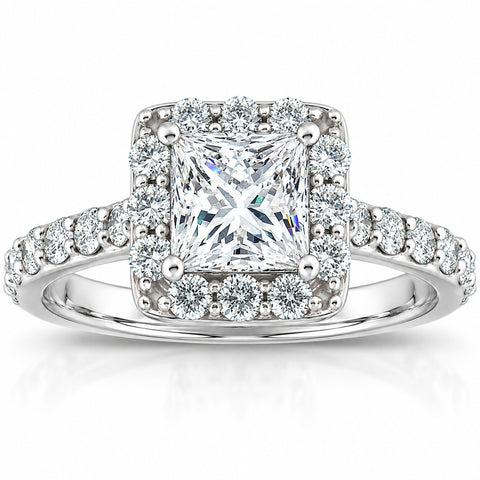 G/SI 2 Ct TDW Halo Princess Cut Diamond Engagement Ring 14k White Gold Band