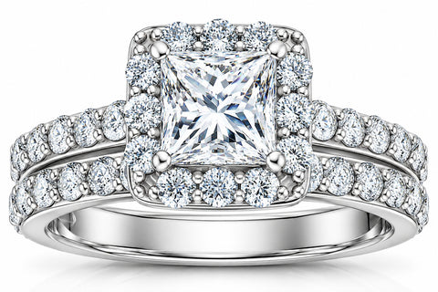 G/SI 2.50Ct Princess Cut Diamond Halo Engageent Ring Set 14k White Gold Enhanced