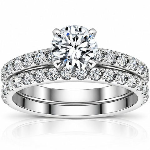 1 ct Diamond Engagement Wedding Ring French Pave Set 14k White Gold Solitaire