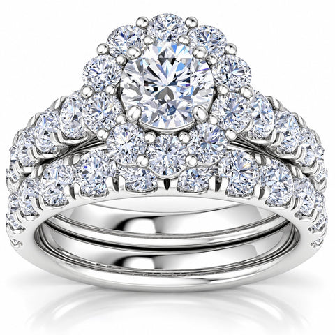 4Ct Diamond Halo Engagement Wedding Ring Set White Yellow or Rose Gold Lab Grown