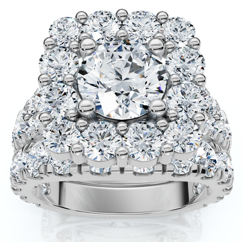 5Ct Cushion Halo Split Ring Diamond Engagement Set in White Yellow Rose Gold