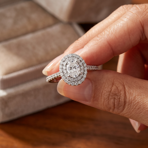 F/VS 1.75Ct Oval Diamond Double Halo Engagement Ring 14k White Gold Lab Grown