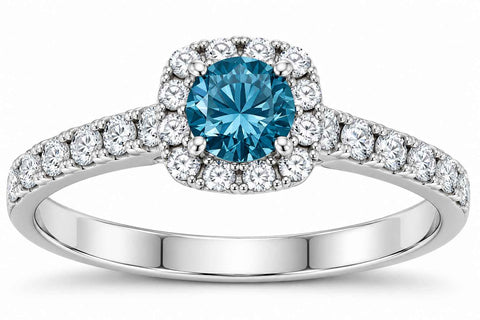 1 Ct Blue Diamond Cushion Halo Engagement Ring 14k White Gold