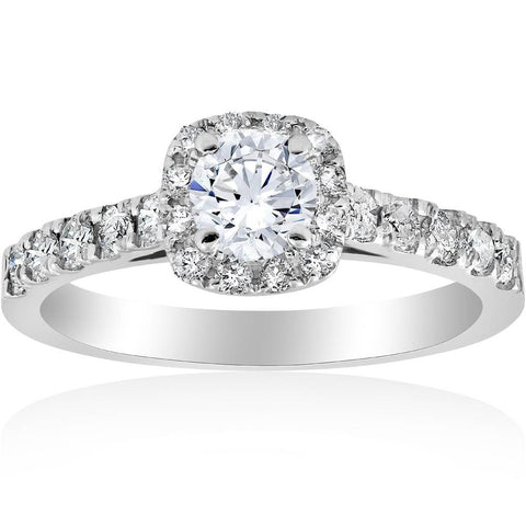 1 cttw Cushion Halo Round Solitaire Diamond Engagement Ring 14K White Gold