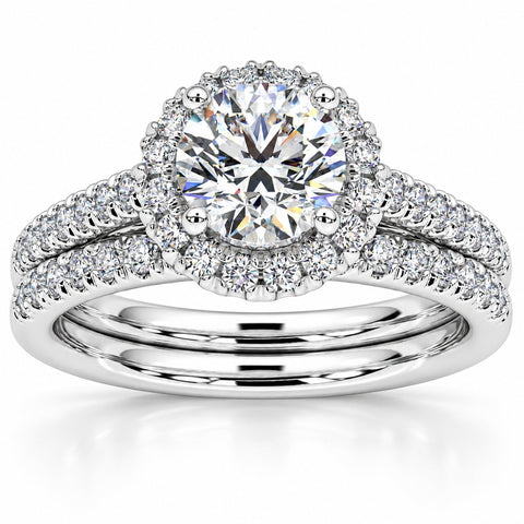 F/VS 1.50Ct Halo Diamond Engagement Wedding Ring Set 14k Gold Lab Grown