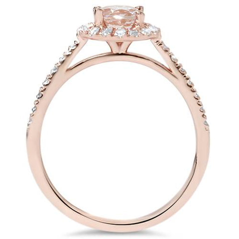 1ct Morganite & Diamond Halo Engagement Ring 14K Rose Gold