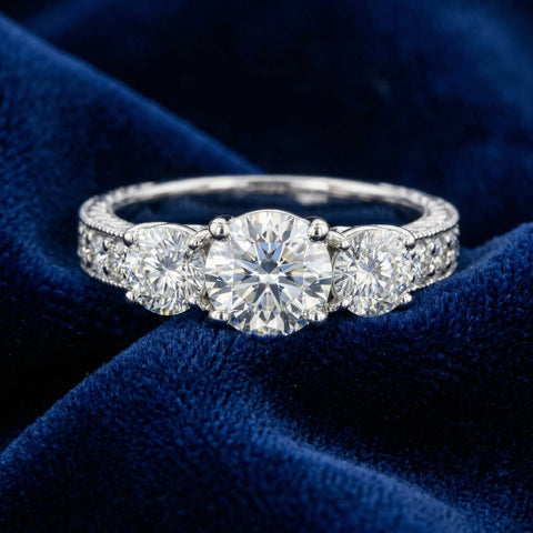 1 3/4Ct Diamond Vintage 3-Stone Engagement Ring 14K White Gold