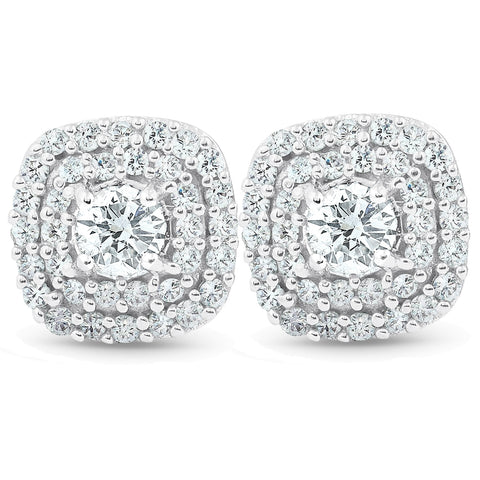 1/2 Ct TDW Genuine Diamond Cushion Halo Studs 1/3"