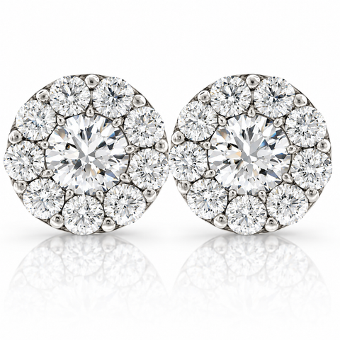 3ct Halo Diamond Studs 14K White Gold Lab Grown (F/VS)