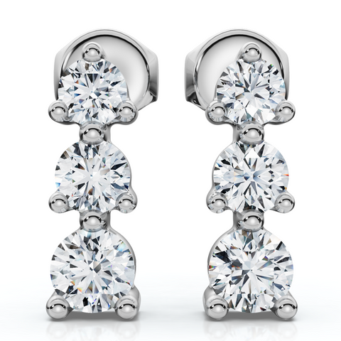 1/2ct 3 Stone Diamond Earrings 14K White Gold Womens Earrings 1/2" Tall