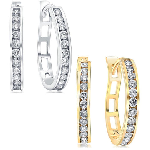 G/I1 .50Ct Real Diamond Hoops in 10k White or Yellow Gold Women's Earrings