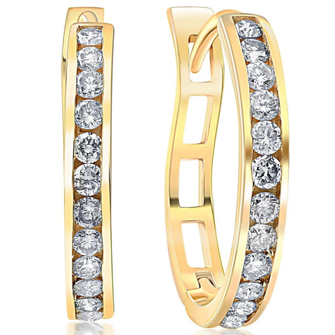 1/2Ct Diamond Hoops Yellow Gold Small Earrings Lab Grown
