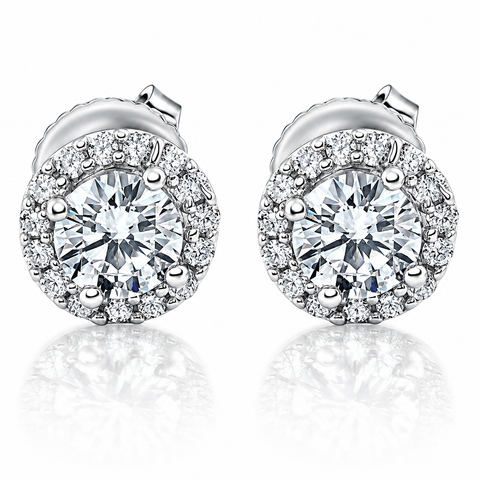 1/4 TW Ct Halo Natural Diamond Studs 10K White Gold Earrings