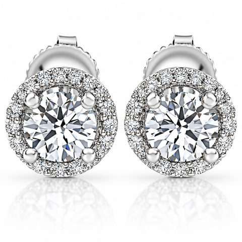 G/VS .50 Ct Halo Diamond Studs With Screw Backs White Gold Lab Grown