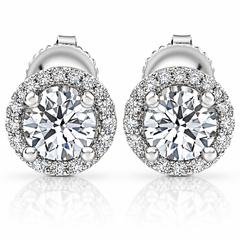 G/VS .50 Ct Halo Diamond Studs With Screw Backs White Gold Lab Grown