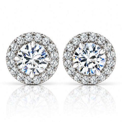 1/2 Ct Halo Diamond Studs 10K White Gold Push Back